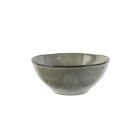 Oliwkowozielona ceramiczna miseczka kuchenna Midori II o nieregularnym kształcie na białym tle.