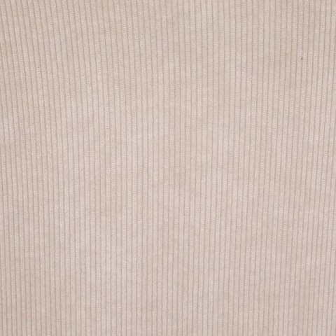 Bliskie ujęcie na miękką, prążkowaną strukturę beżowej tkaniny sztruksowej hokera Boshu.