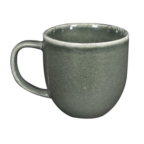 Ceramiczny szaro-zielony kubek z dużym uchem Kuroi mori I z widocznym błyszczącym szkliwieniem na białym tle.