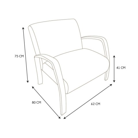 Rysunek techniczny fotela Daisetsu z naniesionymi wymiarami wysokości, szerokości i głębokości mebla.