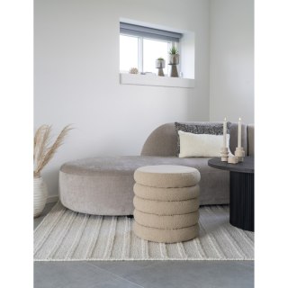 Okrągła pufa z tkaniny boucle ze schowkiem japandi Neji - 44x44 cm