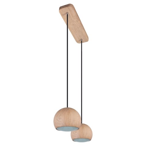 lampa wisząca Tama II z dwoma dębowymi kloszami w ujęciu z boku