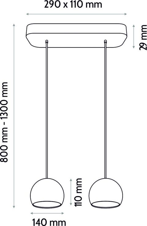 lampa wisząca Tama II – schemat techniczny z wymiarami