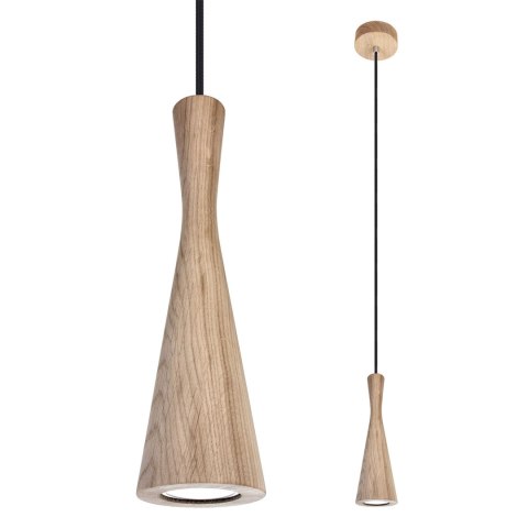 lampy wiszące drewniane Shizuku dębowe zestaw dwóch lamp na białym tle
