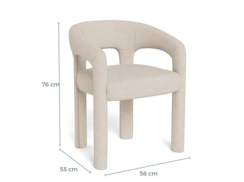 Grafika techniczna krzesła Ren z naniesionymi wymiarami: wysokość 76 cm, szerokość 55 cm, głębokość 53 cm.