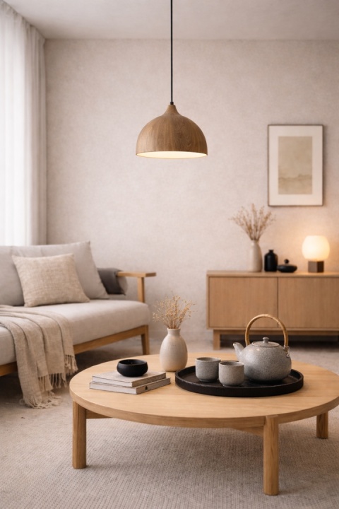 lampa japandi nad stół drewno dąb