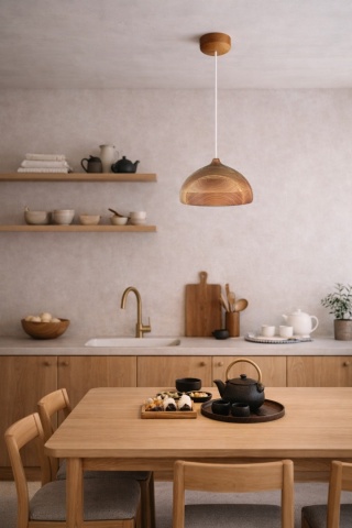 Lampa wisząca drewniana japandi olchowa Kame