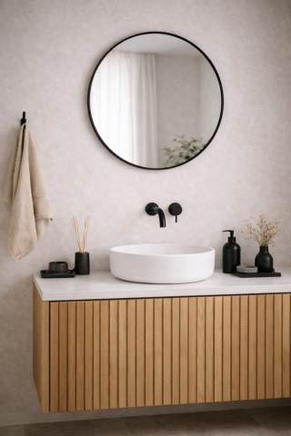 Lustro okrągłe japandi czarne 80 cm Kagami Kuro