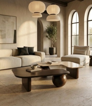 Drewniany stolik kawowy marmur japandi 100x100 cm Kaizen