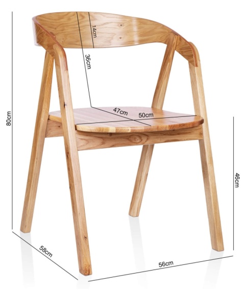 Krzesło dębowe Aori Natural Oak - wymiary