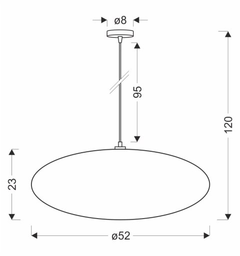 Lampa wisząca Hanae Hada – rysunek techniczny z wymiarami.
