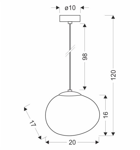 lampa wisząca Nagare 20 cm – schemat techniczny z wymiarami