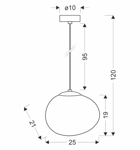 lampa wisząca Nagare 25 cm – schemat techniczny z wymiarami