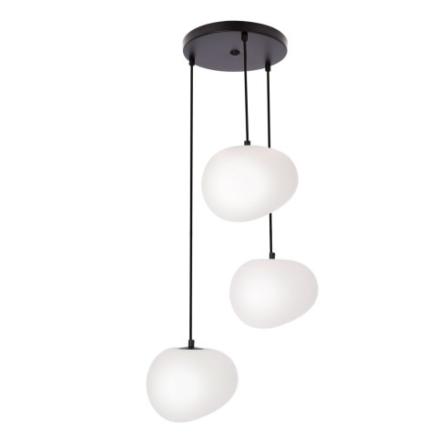 Nowoczesna lampa potrójna Nagare San o białych, kaskadowych kloszach.