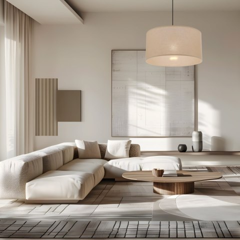 Lampa wisząca japandi Maika Kinari nad stolikiem kawowym