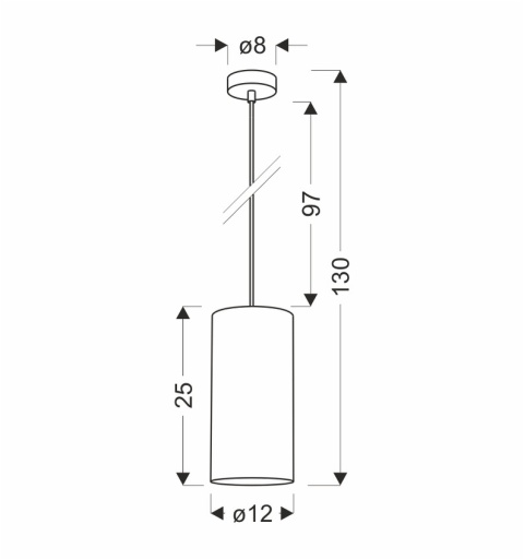 lampa wisząca Koruku wymiary 12 cm średnicy 130 cm wysokości schemat
