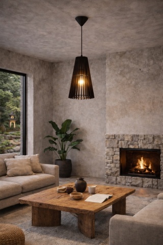 Lampa wisząca drewniana czarna japandi Komorebi I