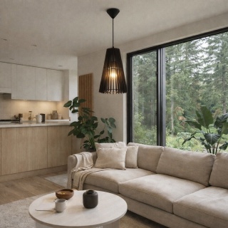 Lampa wisząca drewniana czarna japandi Komorebi I