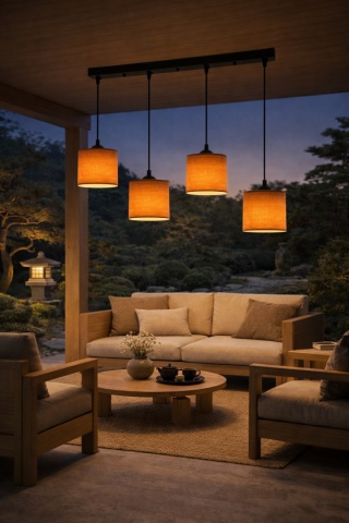 Lampa wisząca rattanowa japandi orzechowa Kurumi IV