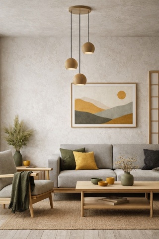 Lampa wisząca dębowa japandi Tama III
