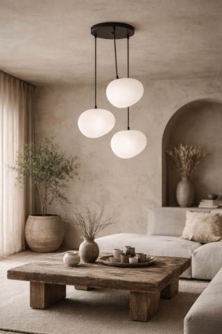 Lampa wisząca biała mleczna japandi 3-punktowa Nagare San