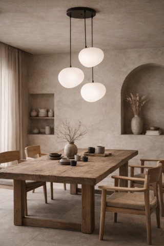 Lampa wisząca biała mleczna japandi 3-punktowa Nagare San