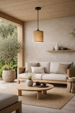 Lampa wisząca rattanowa japandi orzechowa Kurumi I
