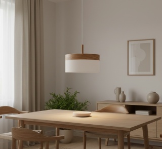 Lampa wisząca biała z drewnem japandi Nagomi