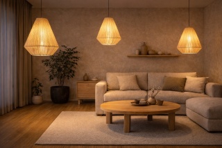 Lampa wisząca rattanowa japandi beżowa Asa