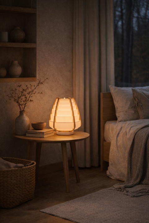 lampa stołowa japandi tomori teburu na stoliku nocnym w sypialni