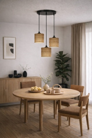 Lampa wisząca rattanowa japandi orzechowa Kurumi III