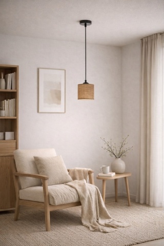 Lampa wisząca rattanowa japandi orzechowa Kurumi I