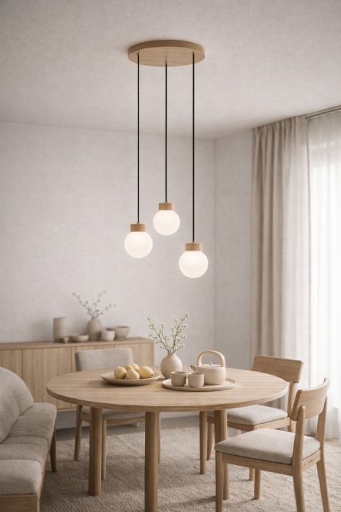 Potrójna dębowa lampa wisząca Hikari III
