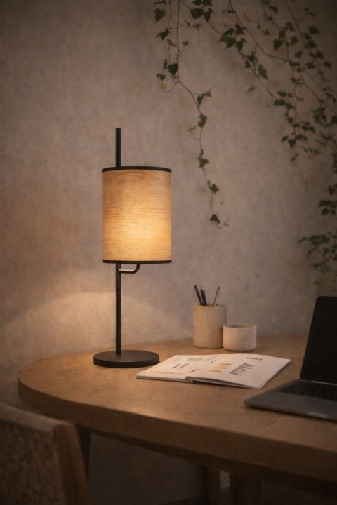 Lampa stołowa Arashi Teburu na stoliku nocnym w sypialni japandi
