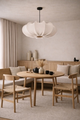 Lampa wisząca beżowa tkaninowa japandi Hanae Hada
